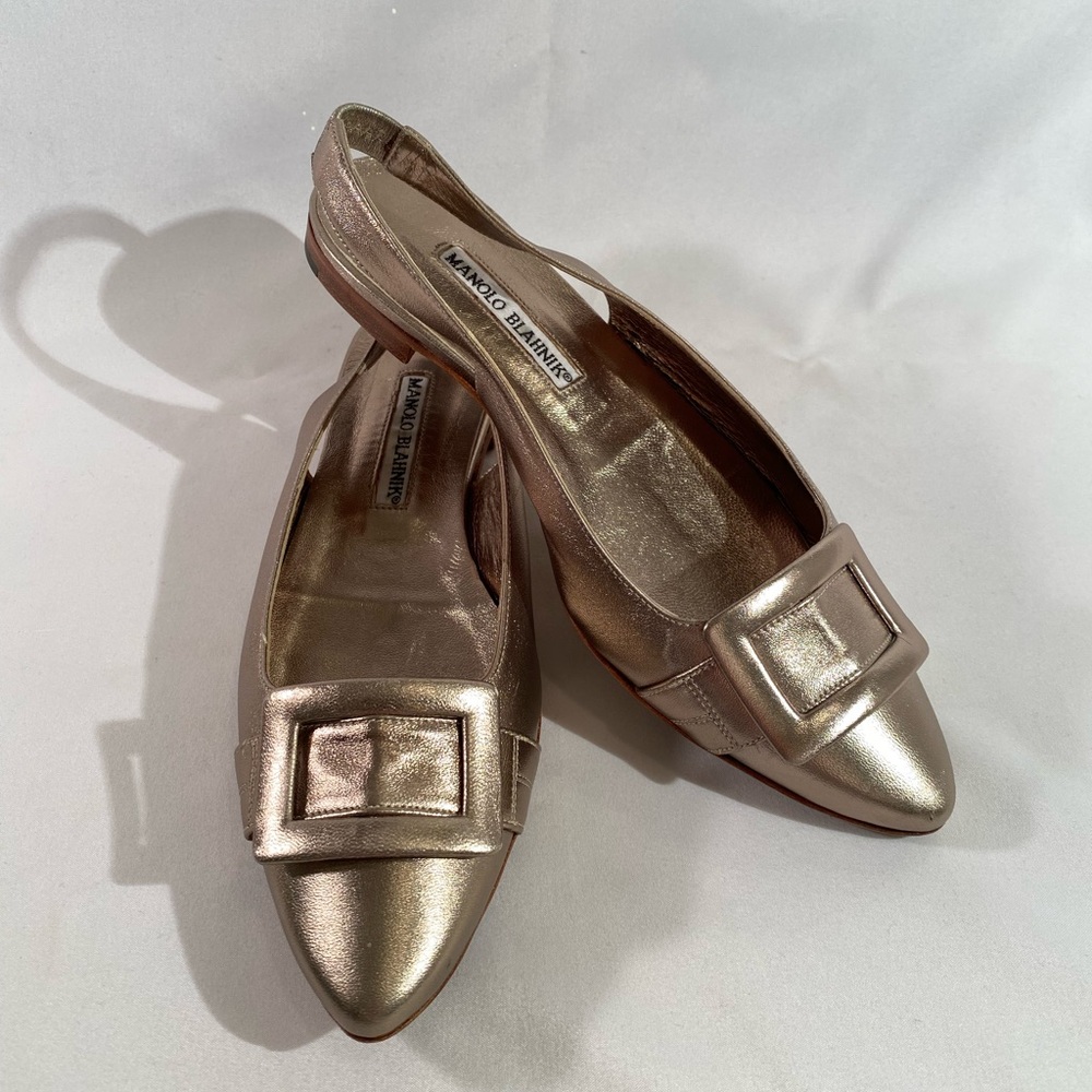 Manolo Blahnik Gold Buckle Slingback Flats Size 36 1/2 (6 1/2)